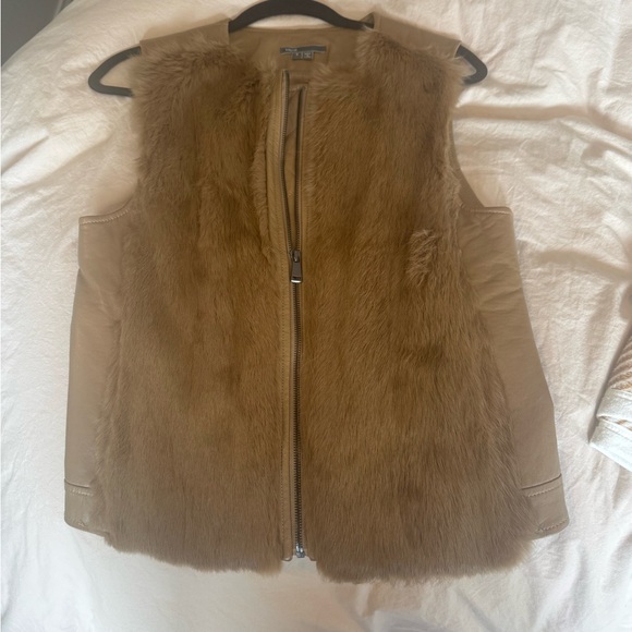 Vince Brown Leather vest with Fur Accent - Picture 1 of 2